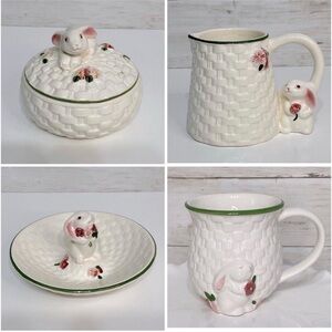 Vintage 1980’s Avon Ceramic Basket Weave Bunny Lot PRICE FIRM
